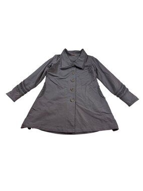 Soft Surroundings grey Tallulah Button-Up Embroidered Long Coat Size S (R727)